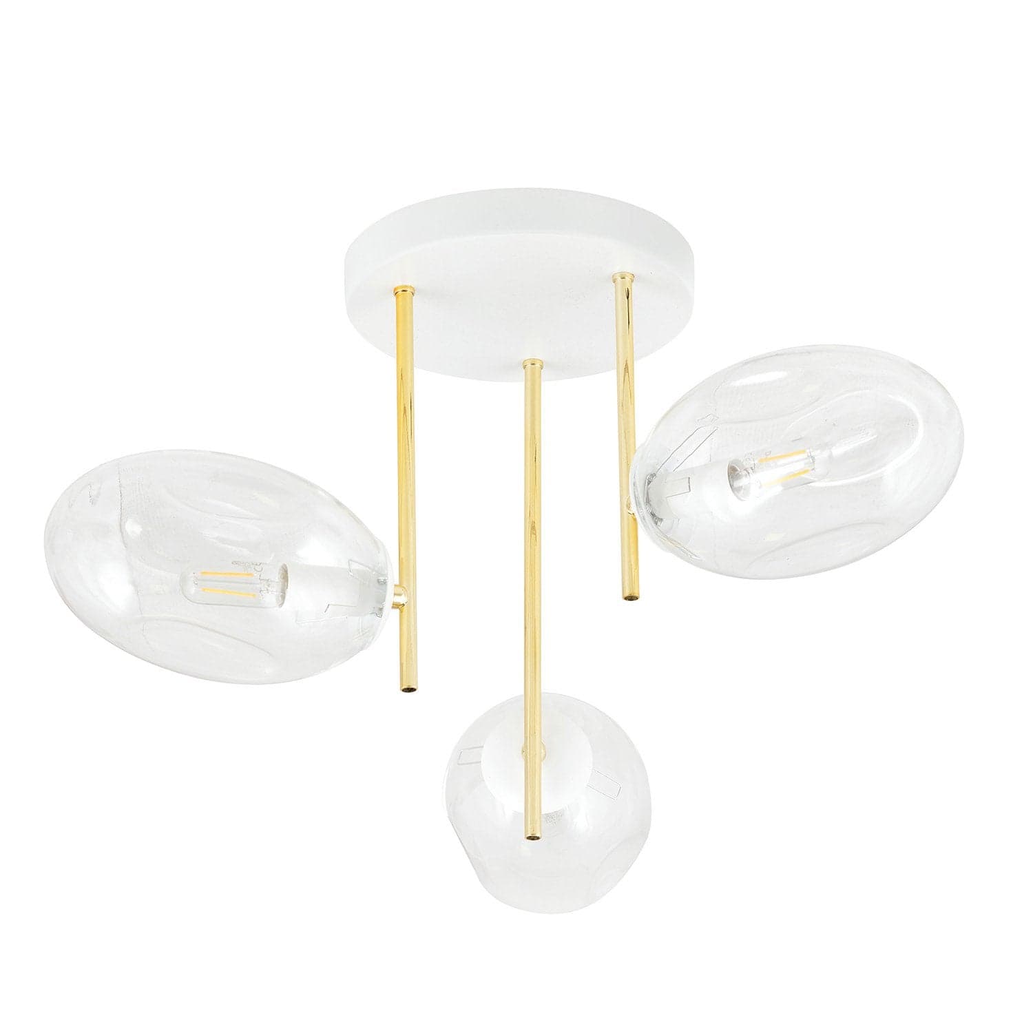 Plafoniera Contemporanea Argo 3 Luci In Acciaio Bianco E Diffusori Vetro E Oro in Plafoniere LuceArt - Montecorvino Pugliano, commercioVirtuoso.it