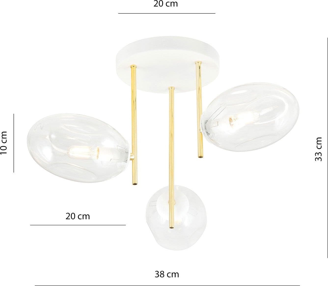 Plafoniera Contemporanea Argo 3 Luci In Acciaio Bianco E Diffusori Vetro E Oro in Plafoniere LuceArt - Montecorvino Pugliano, commercioVirtuoso.it