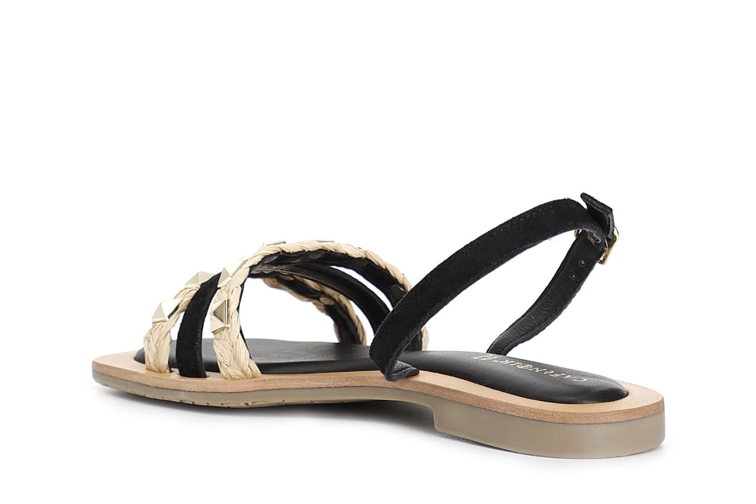 SANDALO IN PELLE SCAMOSCIATA E RAFFIA CON BORCHIE in Sandali moda 3A Moda Mare Sport - Bellaria Igea Marina, commercioVirtuoso.it