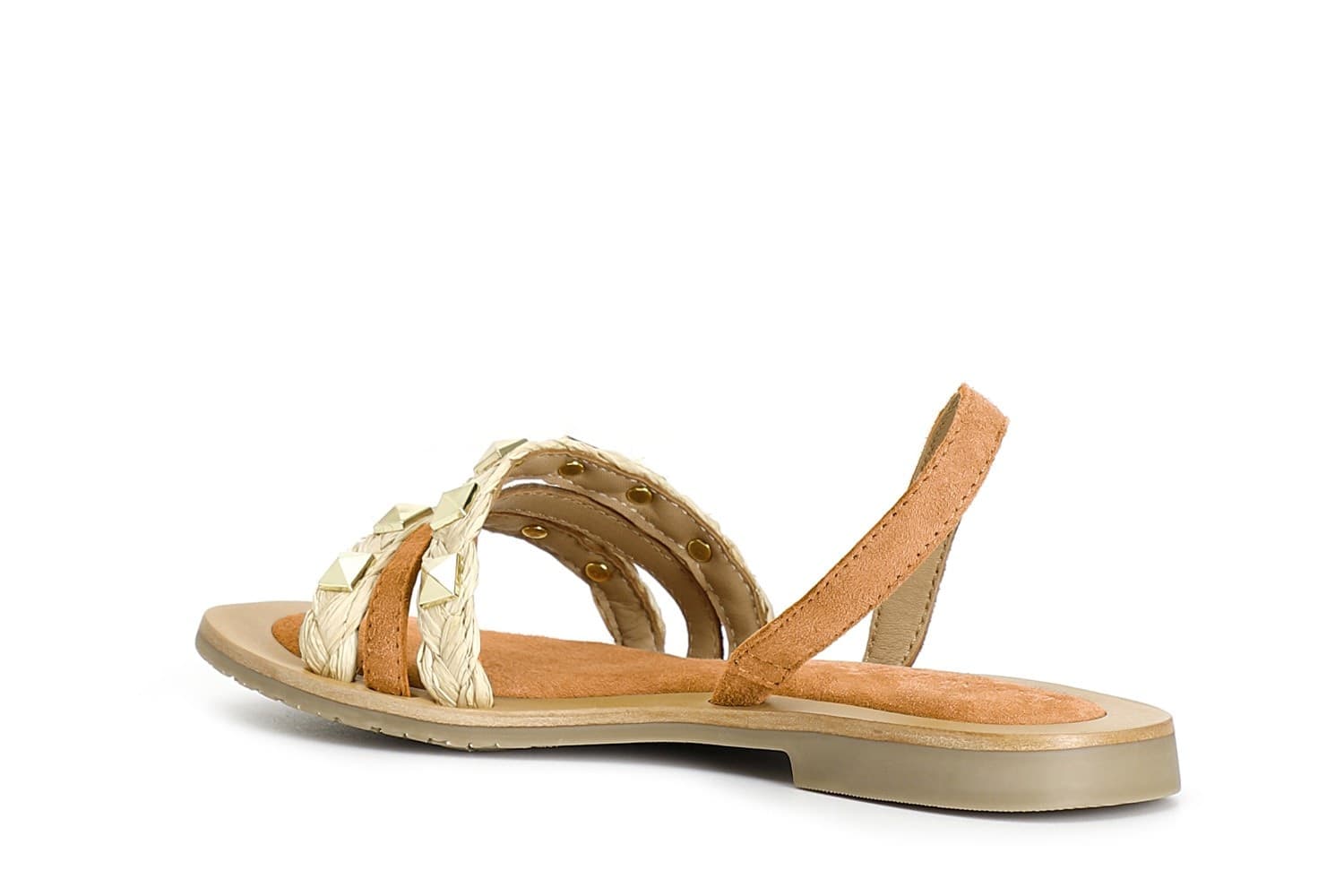 SANDALO IN PELLE SCAMOSCIATA E RAFFIA CON BORCHIE in Sandali moda 3A Moda Mare Sport - Bellaria Igea Marina, commercioVirtuoso.it