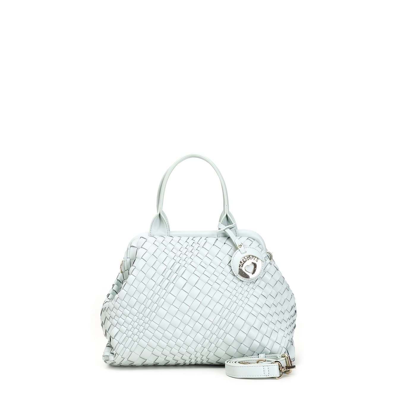 BAULETTO CON INTRECCIO IRREGOLARE E ACCESSORIO CN PENDENTE in Borse a mano 3A Moda Mare Sport - Bellaria Igea Marina, commercioVirtuoso.it