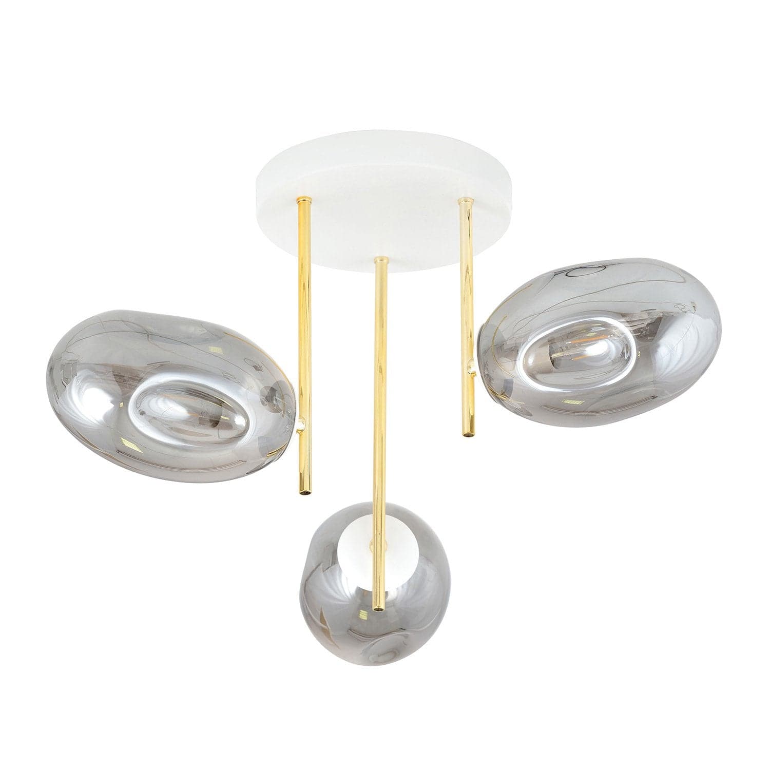 Plafoniera Contemporanea Argo 3 Luci In Acciaio Bianco Oro E Vetro Fumè in Plafoniere LuceArt - Montecorvino Pugliano, commercioVirtuoso.it