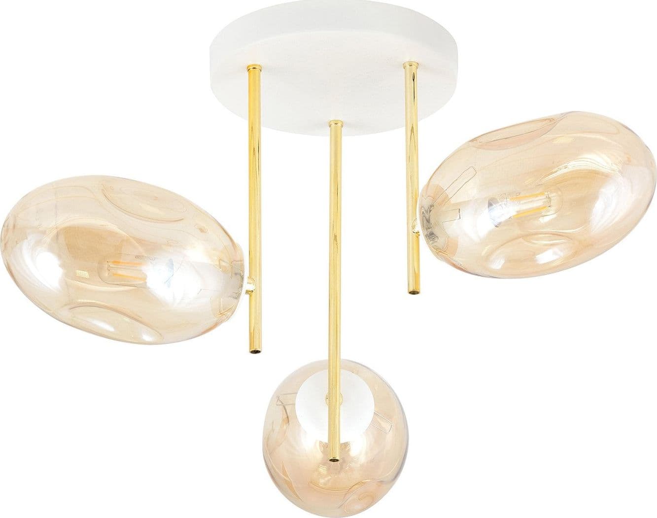 Plafoniera Contemporanea Argo 3 Luci In Acciaio Bianco Oro E Vetro Ambra in Plafoniere LuceArt - Montecorvino Pugliano, commercioVirtuoso.it