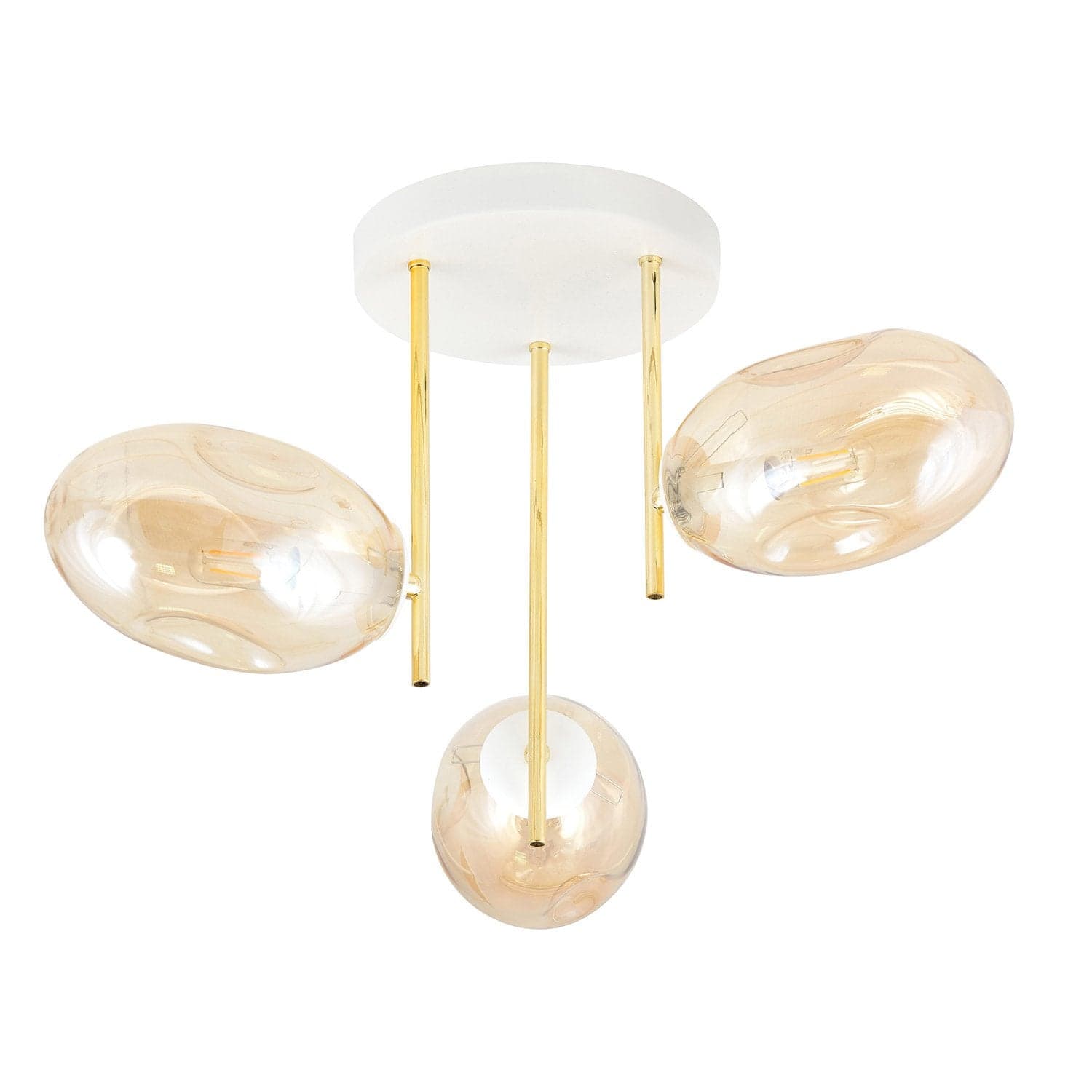 Plafoniera Contemporanea Argo 3 Luci In Acciaio Bianco Oro E Vetro Ambra in Plafoniere LuceArt - Montecorvino Pugliano, commercioVirtuoso.it
