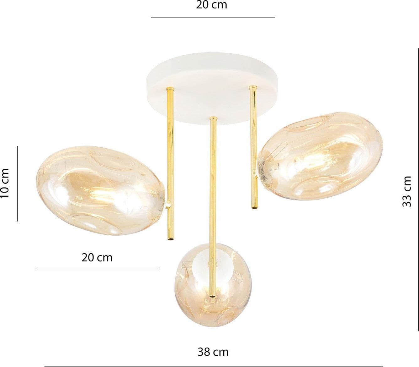 Plafoniera Contemporanea Argo 3 Luci In Acciaio Bianco Oro E Vetro Ambra in Plafoniere LuceArt - Montecorvino Pugliano, commercioVirtuoso.it