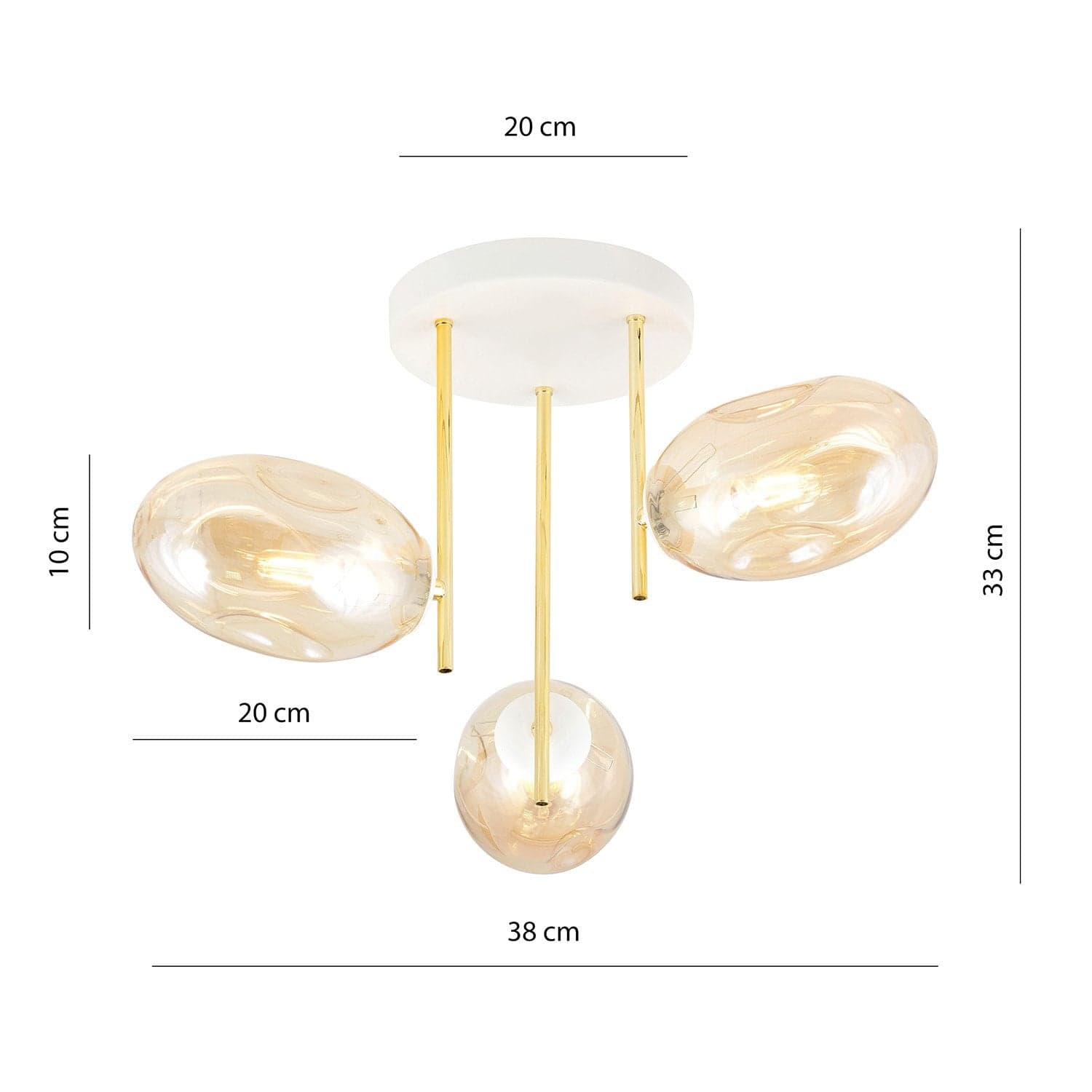 Plafoniera Contemporanea Argo 3 Luci In Acciaio Bianco Oro E Vetro Ambra in Plafoniere LuceArt - Montecorvino Pugliano, commercioVirtuoso.it