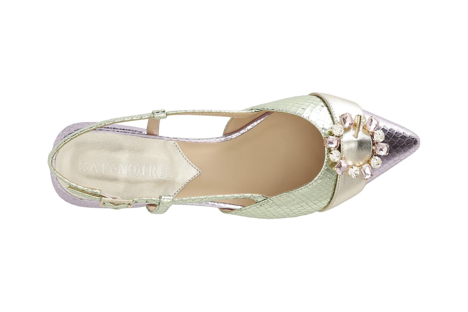 BALLERINA APERTA DIETRO IN STAMPA LAMINATA EFFETTO VIPERINA FIBBIA STRASS in Ballerine 3A Moda Mare Sport - Bellaria Igea Marina, commercioVirtuoso.it