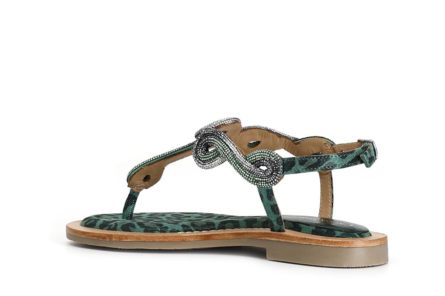 SANDALO INFRADITO IN CAMOSCIO E STAMPA MACULATA CON ACCESSORIO STRASS in Sandali moda 3A Moda Mare Sport - Bellaria Igea Marina, commercioVirtuoso.it