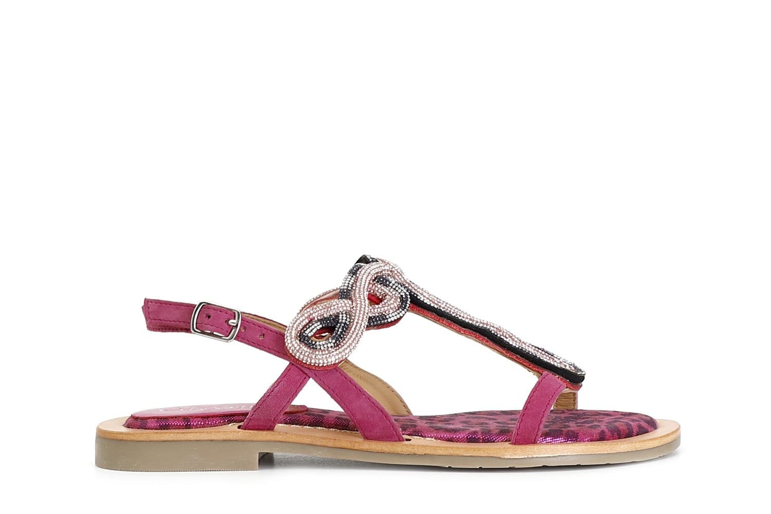 SANDALO INFRADITO IN CAMOSCIO E STAMPA MACULATA CON ACCESSORIO STRASS in Sandali moda 3A Moda Mare Sport - Bellaria Igea Marina, commercioVirtuoso.it