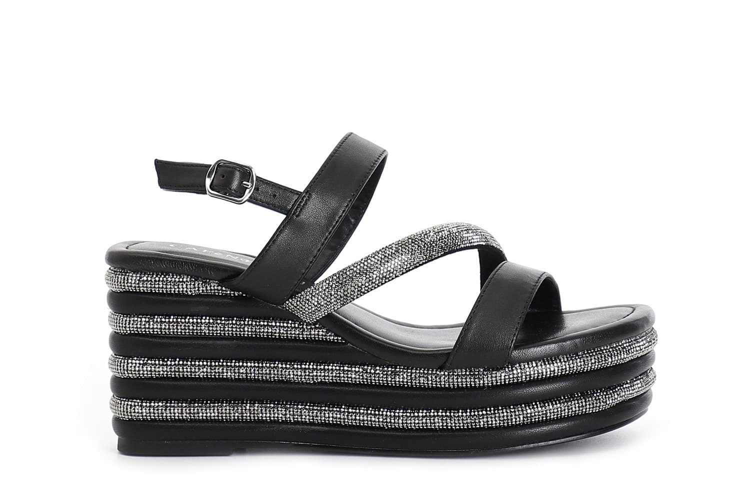 SANDALO ASIMMETRICO STRASS E NAPPA CON ZEPPA RIGHE STRASS in Sandali moda 3A Moda Mare Sport - Bellaria Igea Marina, commercioVirtuoso.it