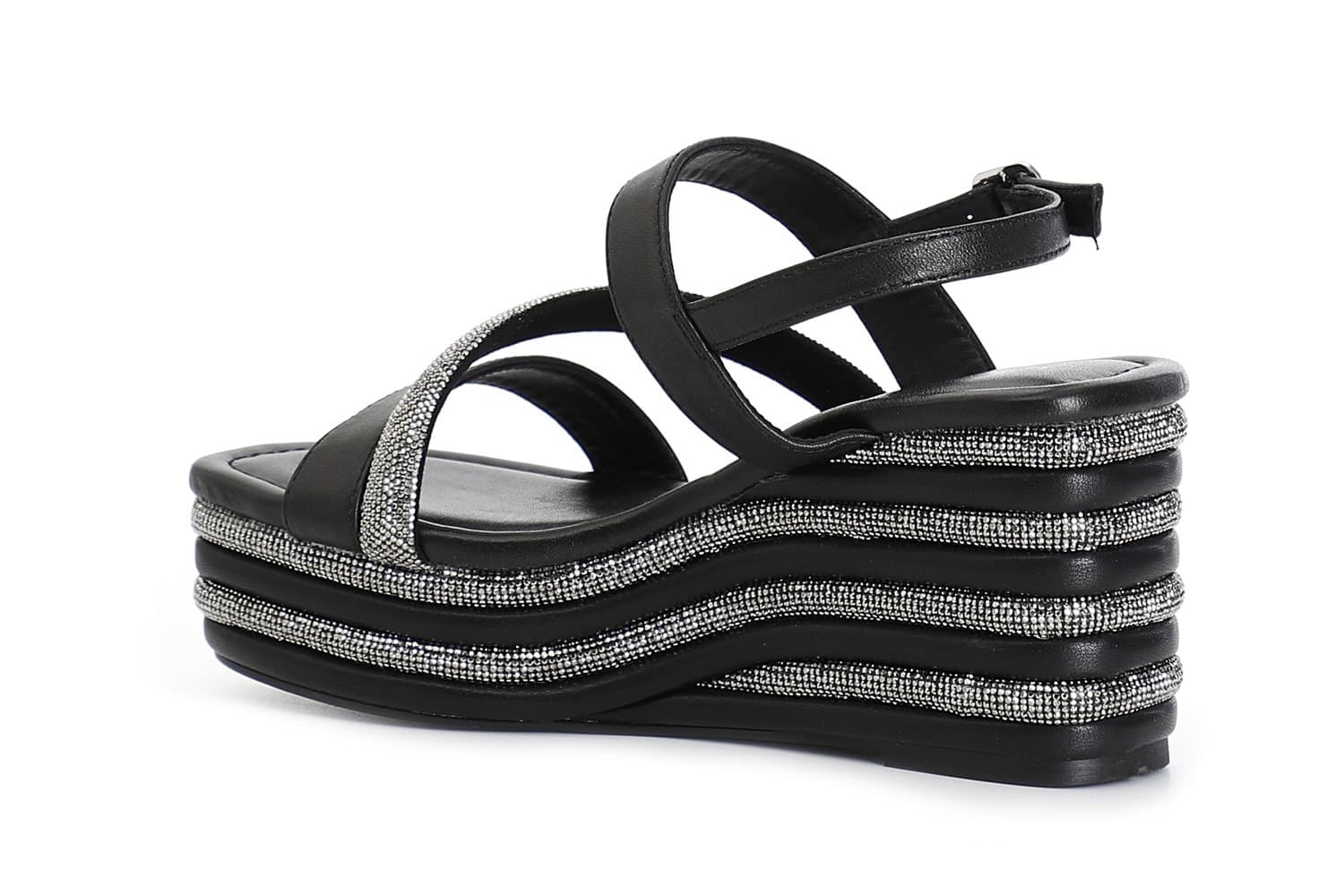 SANDALO ASIMMETRICO STRASS E NAPPA CON ZEPPA RIGHE STRASS in Sandali moda 3A Moda Mare Sport - Bellaria Igea Marina, commercioVirtuoso.it