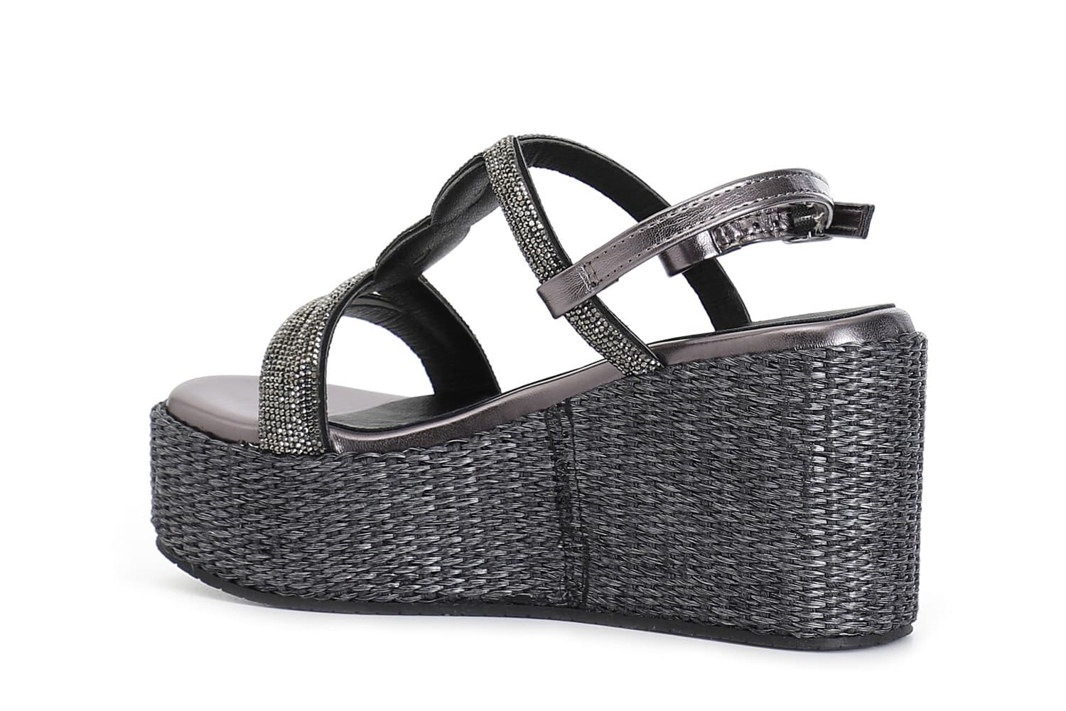 SANDALO DOPPIA FASCIA CON MOTIVO IN STRASS ZEPPA FASCIA RAFIA in Sandali moda 3A Moda Mare Sport - Bellaria Igea Marina, commercioVirtuoso.it