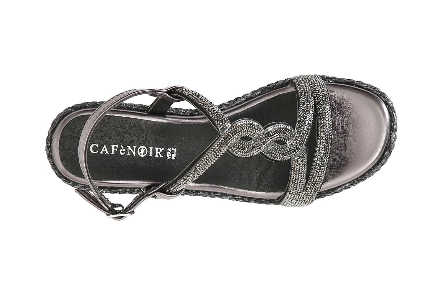 SANDALO DOPPIA FASCIA CON MOTIVO IN STRASS ZEPPA FASCIA RAFIA in Sandali moda 3A Moda Mare Sport - Bellaria Igea Marina, commercioVirtuoso.it