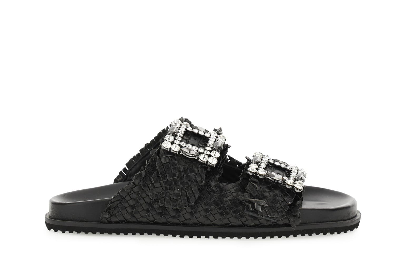CIABATTA DOPPIA FIBBIA STRASS IN PELLE INTRECCIATA in Ciabatte moda 3A Moda Mare Sport - Bellaria Igea Marina, commercioVirtuoso.it