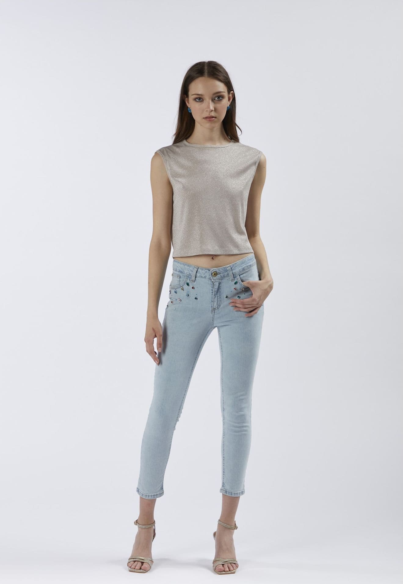 PANTALONE JEANS SKINNY CON CASTONI MULTICOLOR