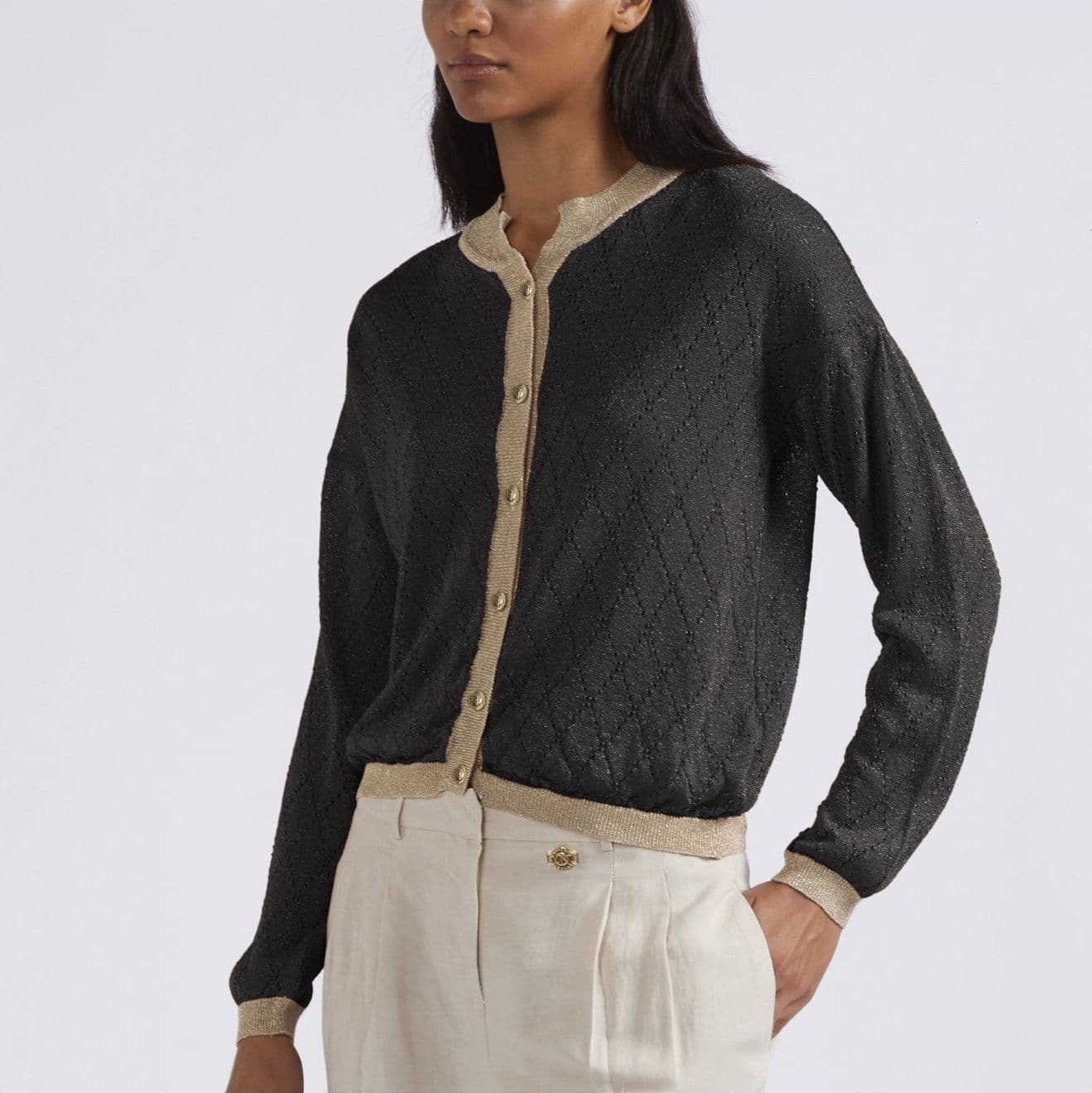 CARDIGAN GIROCOLLO CON LUREX MOTIVO TRAFORO in Felpe senza cappuccio 3A Moda Mare Sport - Bellaria Igea Marina, commercioVirtuoso.it