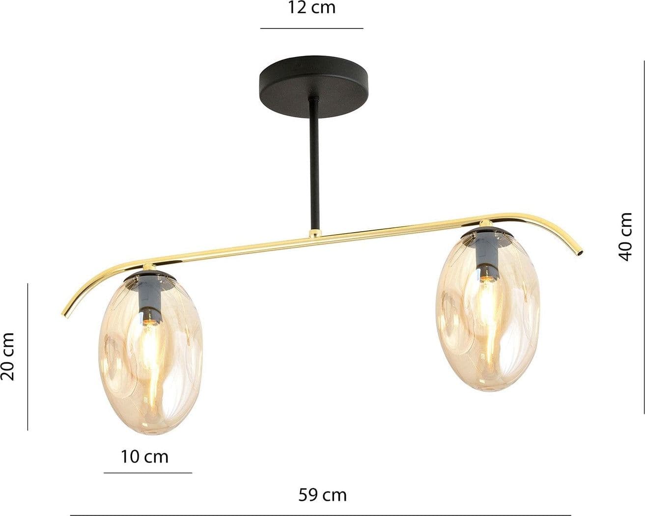 Plafoniera Contemporanea Fines 2 Luci In Acciaio Oro E Vetro Ambra in Plafoniere LuceArt - Montecorvino Pugliano, commercioVirtuoso.it