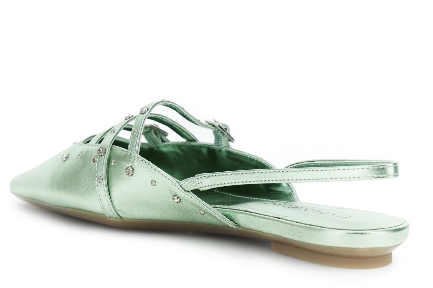 BALLERINA APERTA DIETRO IN PELLE LAMINATA CON BORCHIE E STRASS in Ballerine 3A Moda Mare Sport - Bellaria Igea Marina, commercioVirtuoso.it