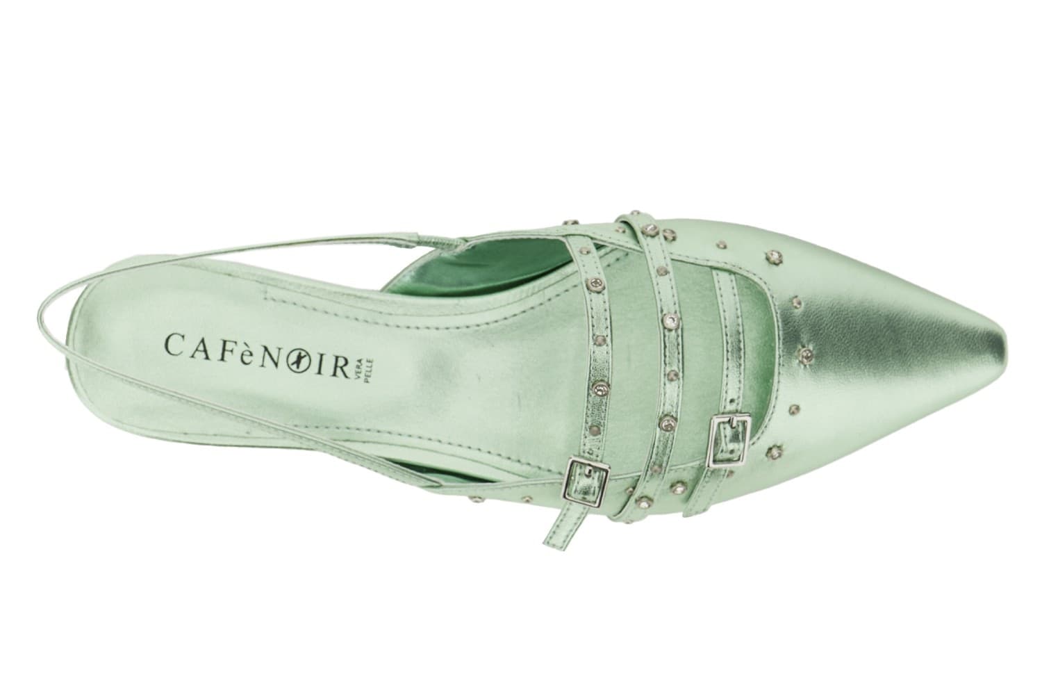 BALLERINA APERTA DIETRO IN PELLE LAMINATA CON BORCHIE E STRASS in Ballerine 3A Moda Mare Sport - Bellaria Igea Marina, commercioVirtuoso.it