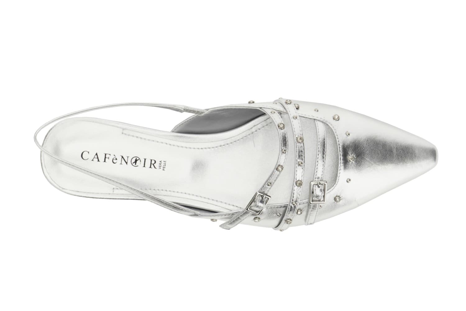 BALLERINA APERTA DIETRO IN PELLE LAMINATA CON BORCHIE E STRASS in Ballerine 3A Moda Mare Sport - Bellaria Igea Marina, commercioVirtuoso.it