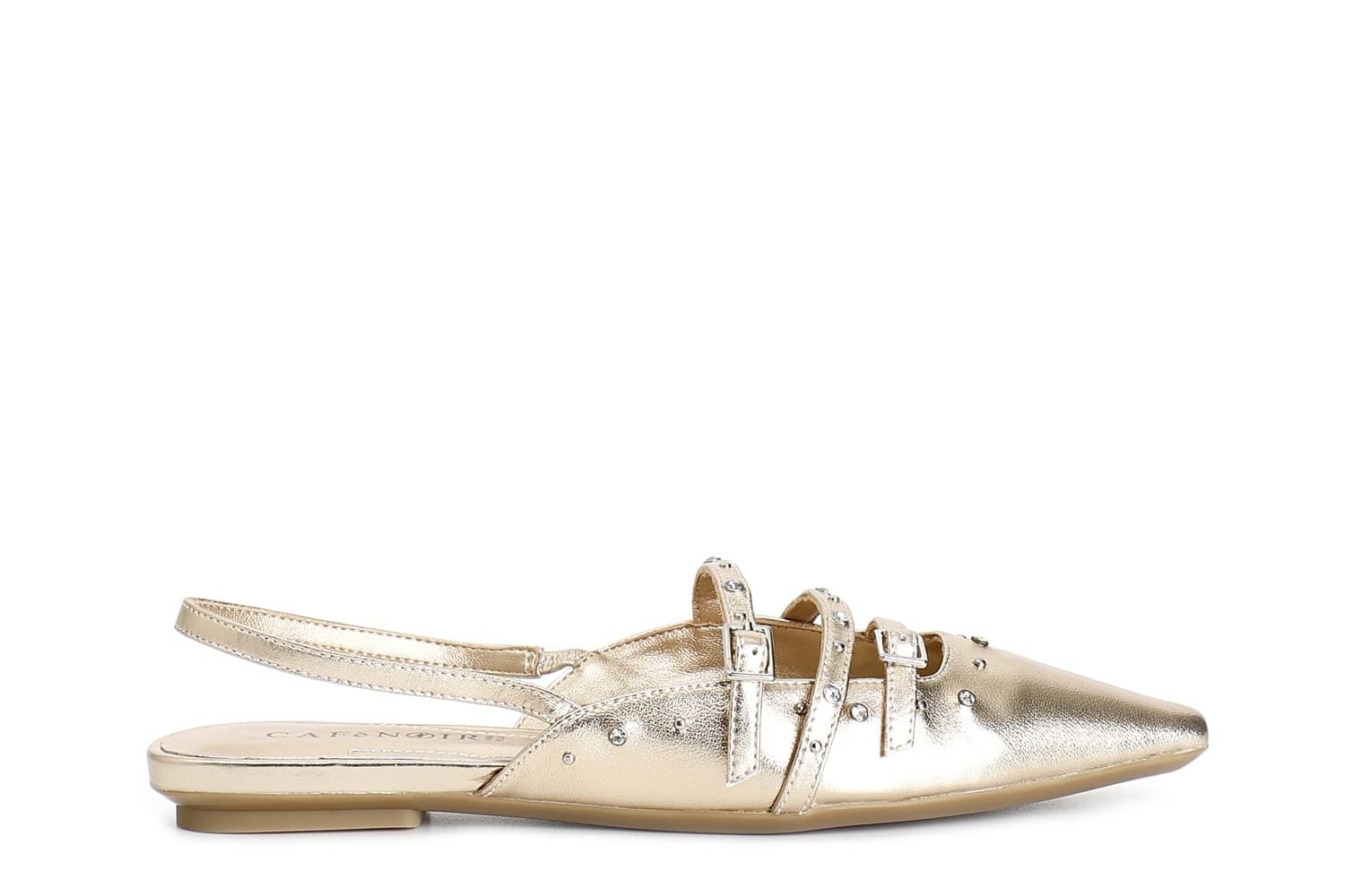 BALLERINA APERTA DIETRO IN PELLE LAMINATA CON BORCHIE E STRASS in Ballerine 3A Moda Mare Sport - Bellaria Igea Marina, commercioVirtuoso.it