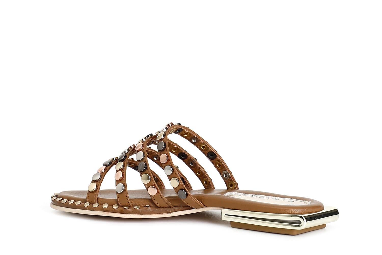 CIABATTA IN PELLE CON BORCHIE MULTICOLOR in Sandali moda 3A Moda Mare Sport - Bellaria Igea Marina, commercioVirtuoso.it
