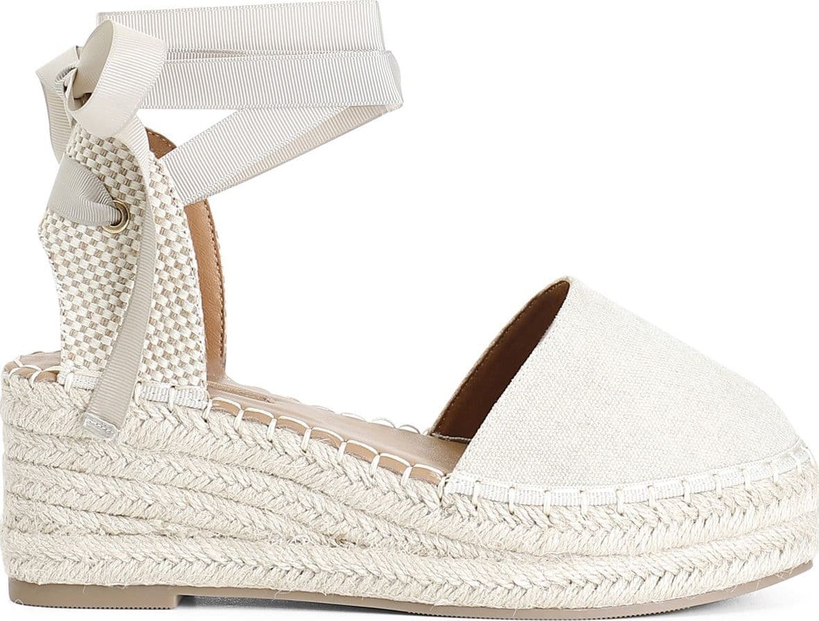 DÉCOLLETÉ IN CANVAS CON ALLACCIATURA ALLA SCHIAVA in Scarpe col tacco 3A Moda Mare Sport - Bellaria Igea Marina, commercioVirtuoso.it
