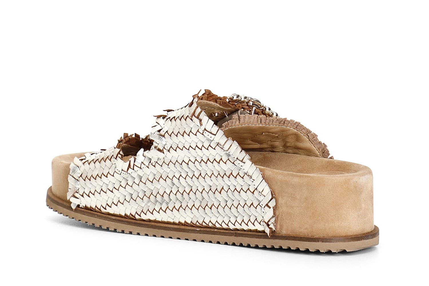 CIABATTA IN PELLE INTRECCIATA CON DOPPIA FIBBIA GIOIELLO FONDO ALTO in Ciabatte moda 3A Moda Mare Sport - Bellaria Igea Marina, commercioVirtuoso.it