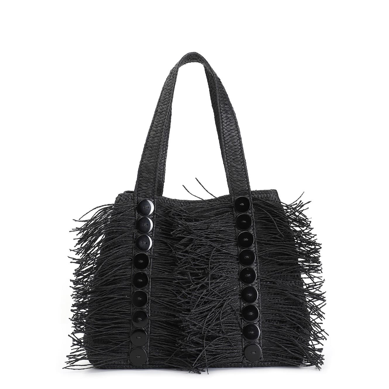 shopping in raffia con applicazione di bottoni e frange in Borse a tracolla 3A Moda Mare Sport - Bellaria Igea Marina, commercioVirtuoso.it