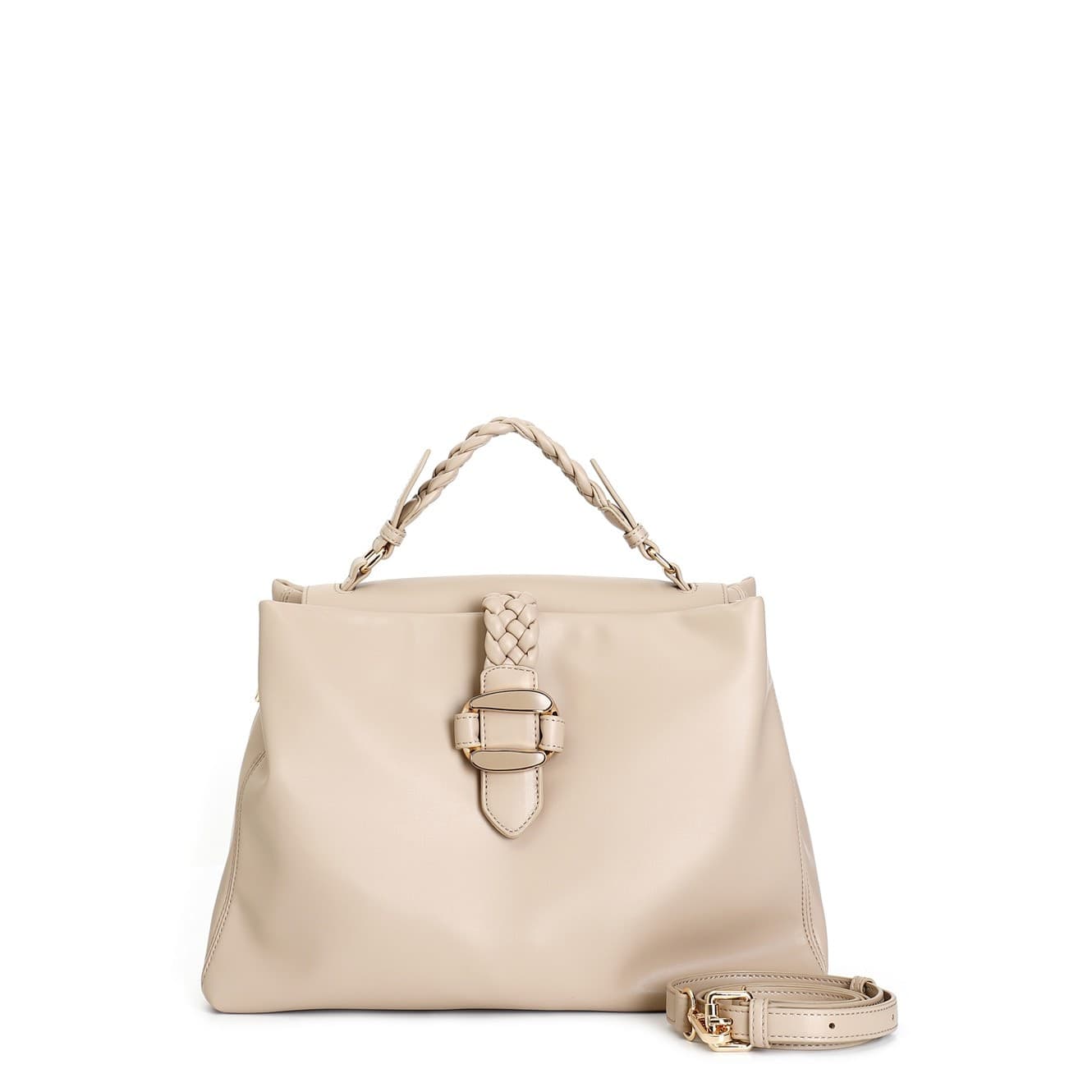 BORSA A MANO CON PATTINA,MANICO E PASSANTE  A TRECCIA CON  ACCESSORIO IN METALLO