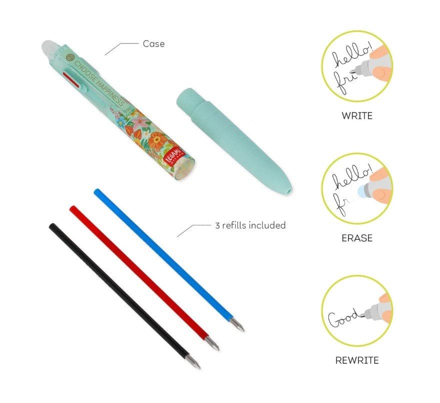 Legami, Penna Gel cancellabile 3 Colori Ricaricabile, Tema Flowers in Penne roller a inchiostro gel Cartospedia - Napoli, commercioVirtuoso.it