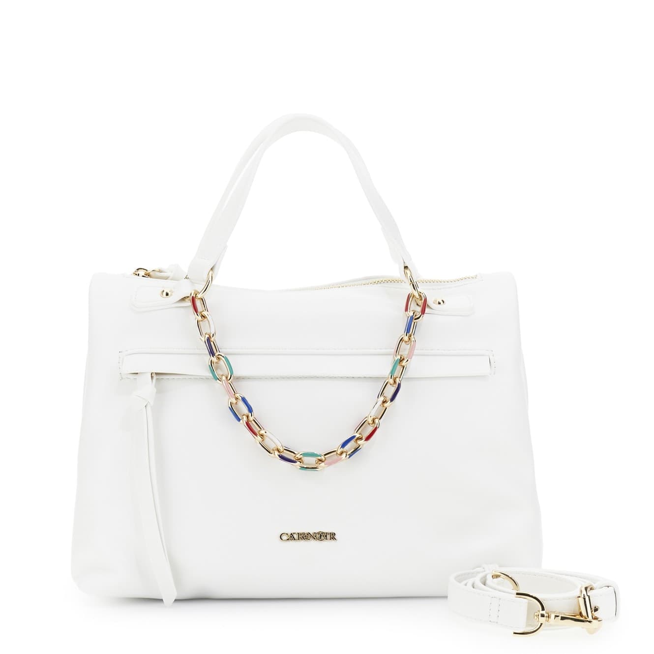 BAULETTO CON TASCA SUL DAVANTI E DECORAZIONE DI CATENA SMALTATA MULTICOLOR in Scatole 3A Moda Mare Sport - Bellaria Igea Marina, commercioVirtuoso.it