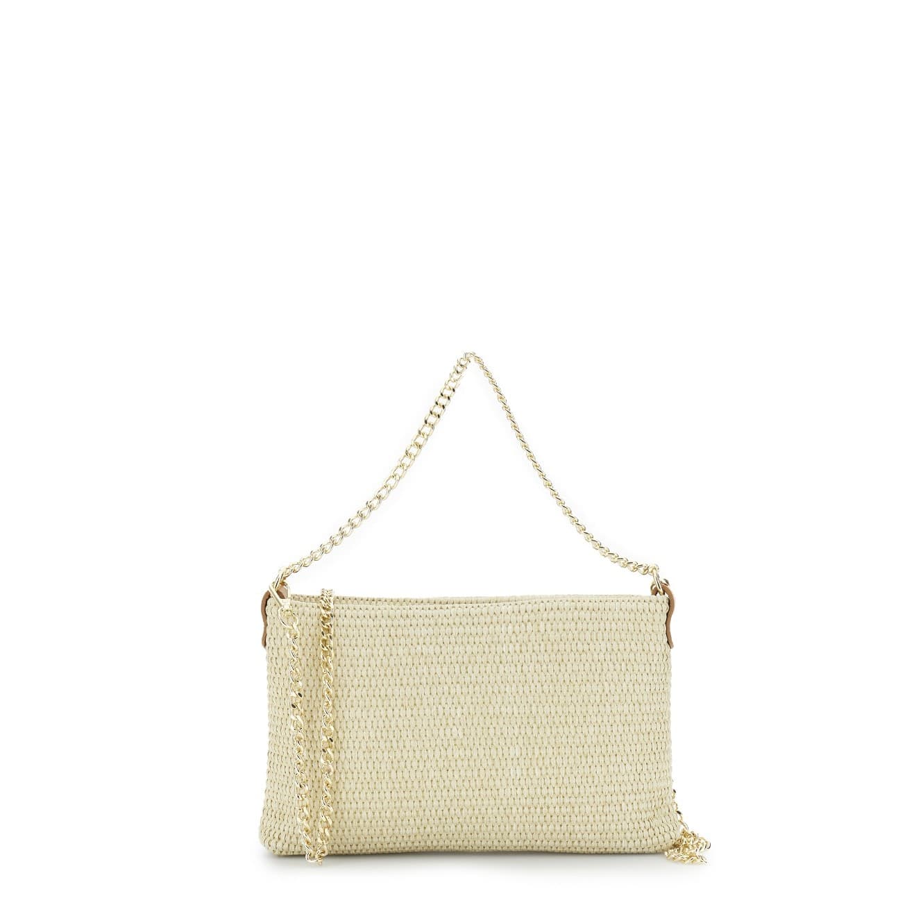 POCHETTE  IN RAFFIA CON DOPPIA TARCOLLAIN CATENA