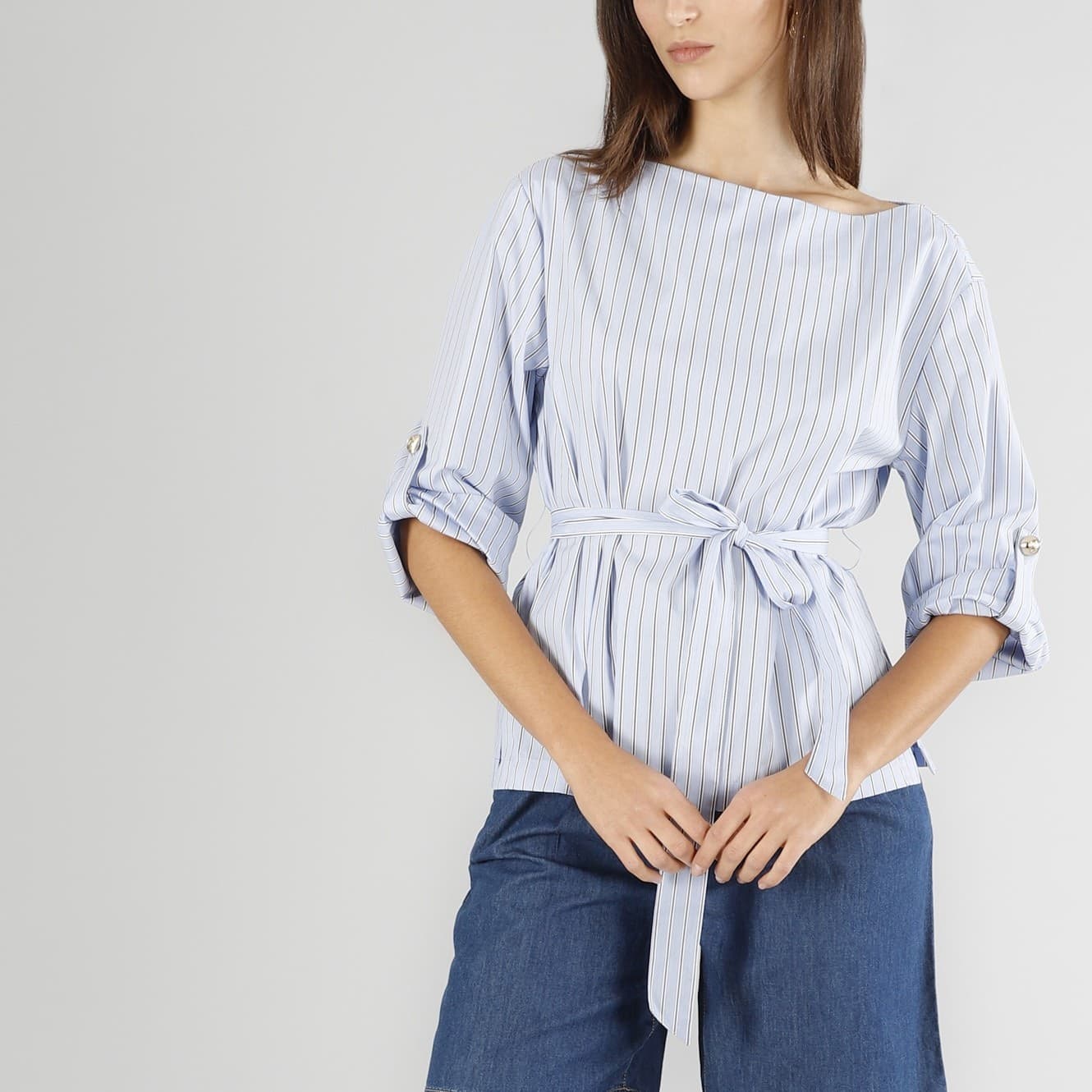 BLUSA RIGATA CON FUSCIACCA in Bluse e camicie 3A Moda Mare Sport - Bellaria Igea Marina, commercioVirtuoso.it