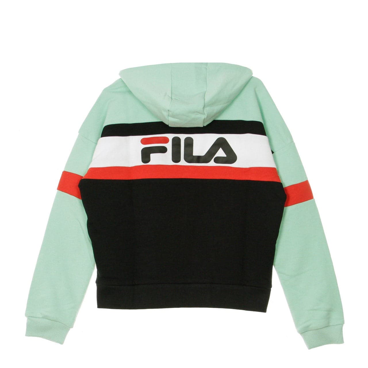 FILA Felpa Leggera Cappuccio Corta Donna Ella Mist Green/black/bright White/true Red da donna in Felpe con cappuccio Drestige - Casamassima, commercioVirtuoso.it