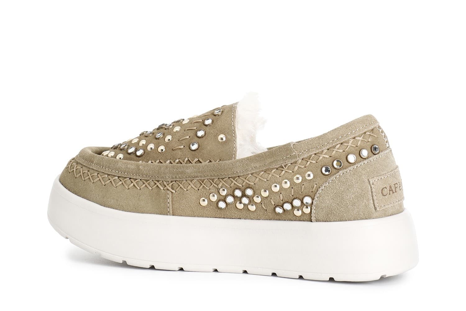 MOCASSINO IN PELLE SCAMOSCIATA CON STRASS BORCHIE E INFILATURE in Loafer e mocassini 3A Moda Mare Sport - Bellaria Igea Marina, commercioVirtuoso.it
