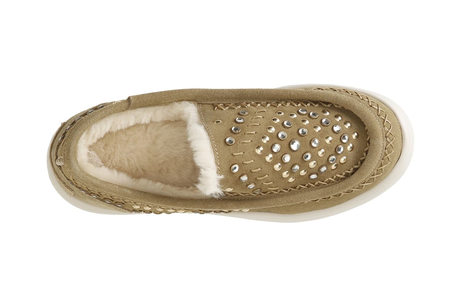 MOCASSINO IN PELLE SCAMOSCIATA CON STRASS BORCHIE E INFILATURE in Loafer e mocassini 3A Moda Mare Sport - Bellaria Igea Marina, commercioVirtuoso.it