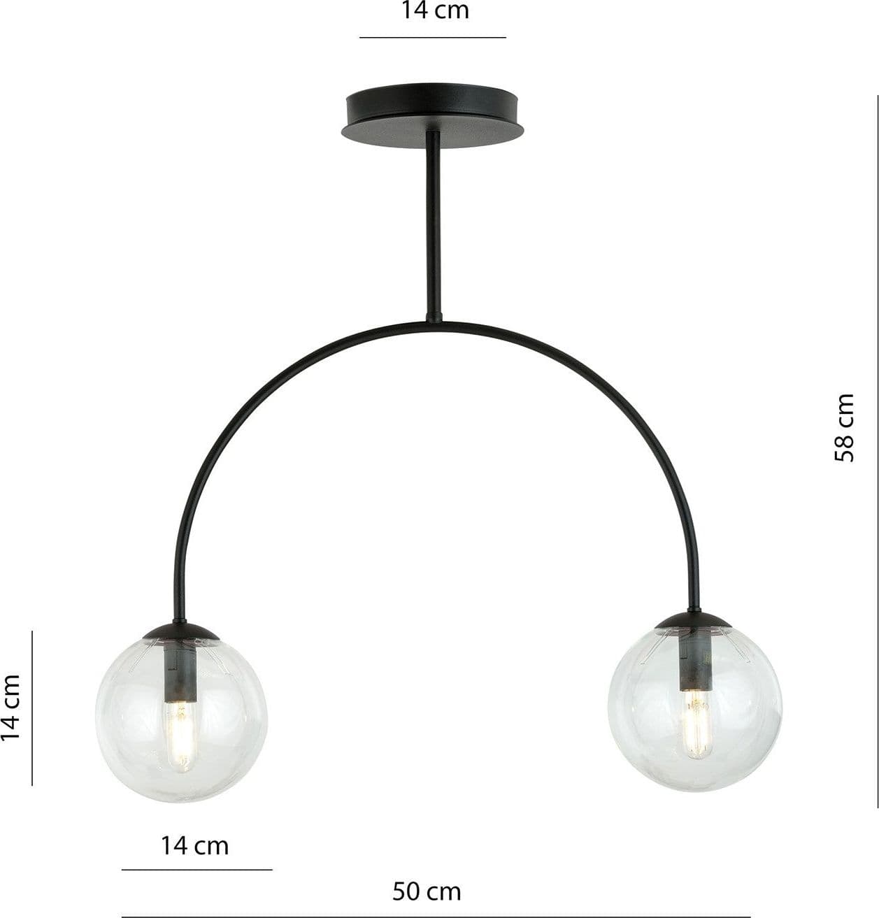 Plafoniera Moderna Archi 2 Luci In Acciaio Nero E Vetro Trasparente in Plafoniere LuceArt - Montecorvino Pugliano, commercioVirtuoso.it