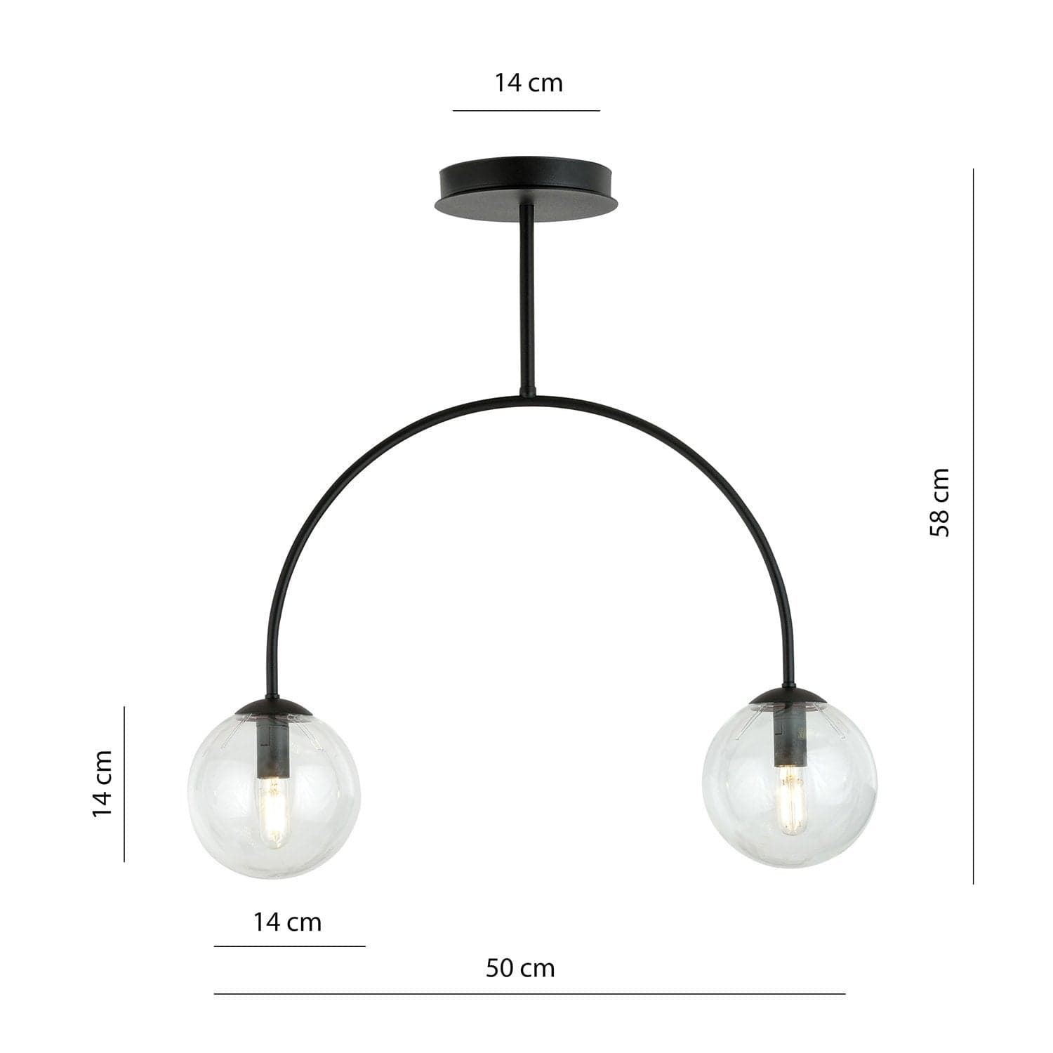 Plafoniera Moderna Archi 2 Luci In Acciaio Nero E Vetro Trasparente in Plafoniere LuceArt - Montecorvino Pugliano, commercioVirtuoso.it