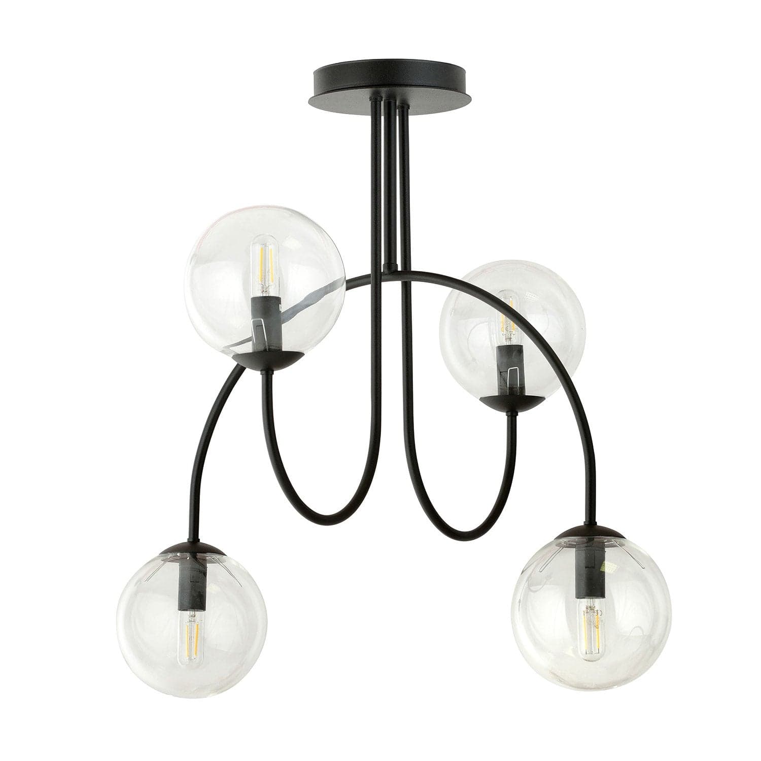 Plafoniera Moderna Archi 4 Luci In Acciaio Nero E Vetro Trasparente 50 Cm in Plafoniere LuceArt - Montecorvino Pugliano, commercioVirtuoso.it