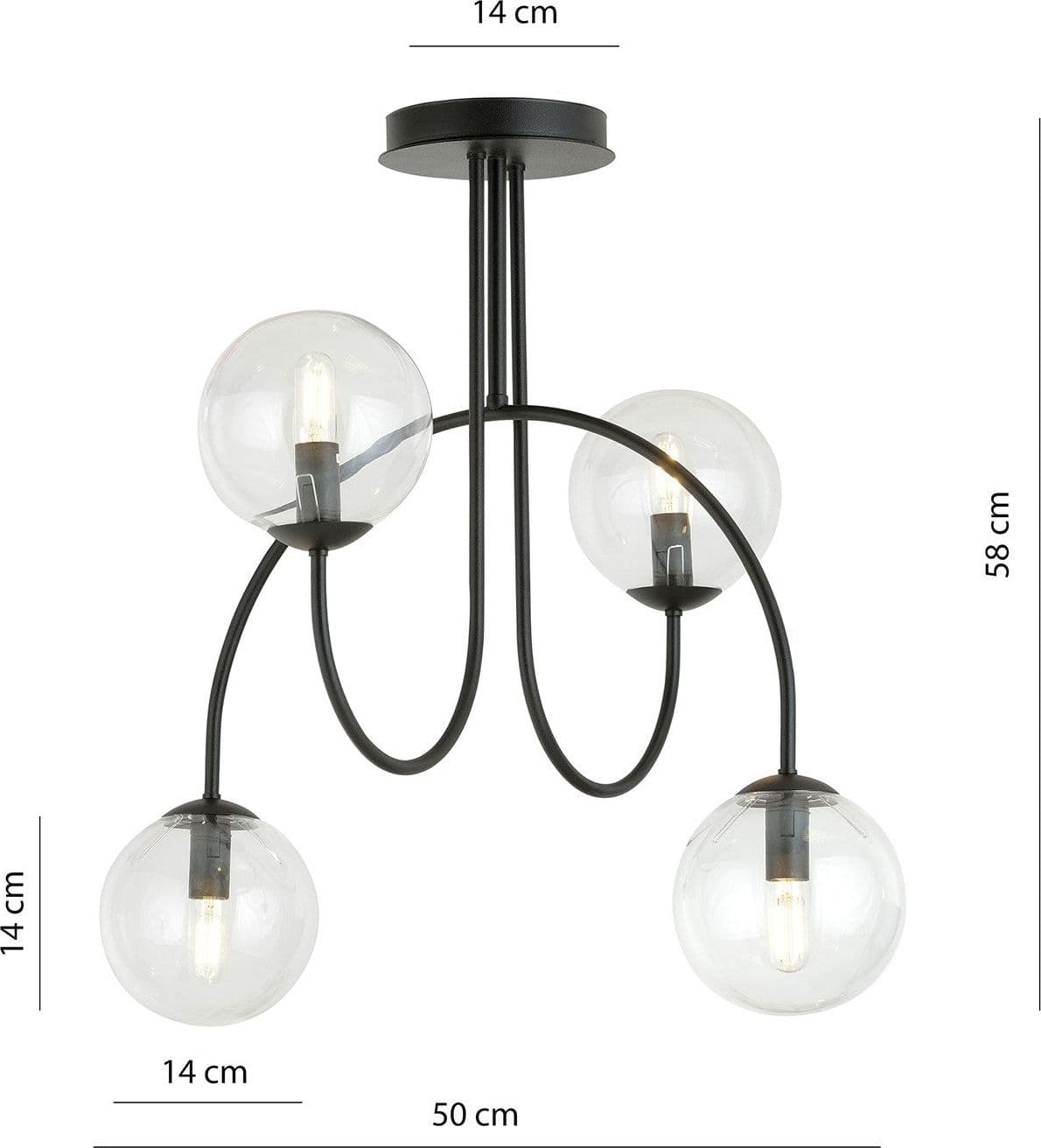Plafoniera Moderna Archi 4 Luci In Acciaio Nero E Vetro Trasparente 50 Cm in Plafoniere LuceArt - Montecorvino Pugliano, commercioVirtuoso.it