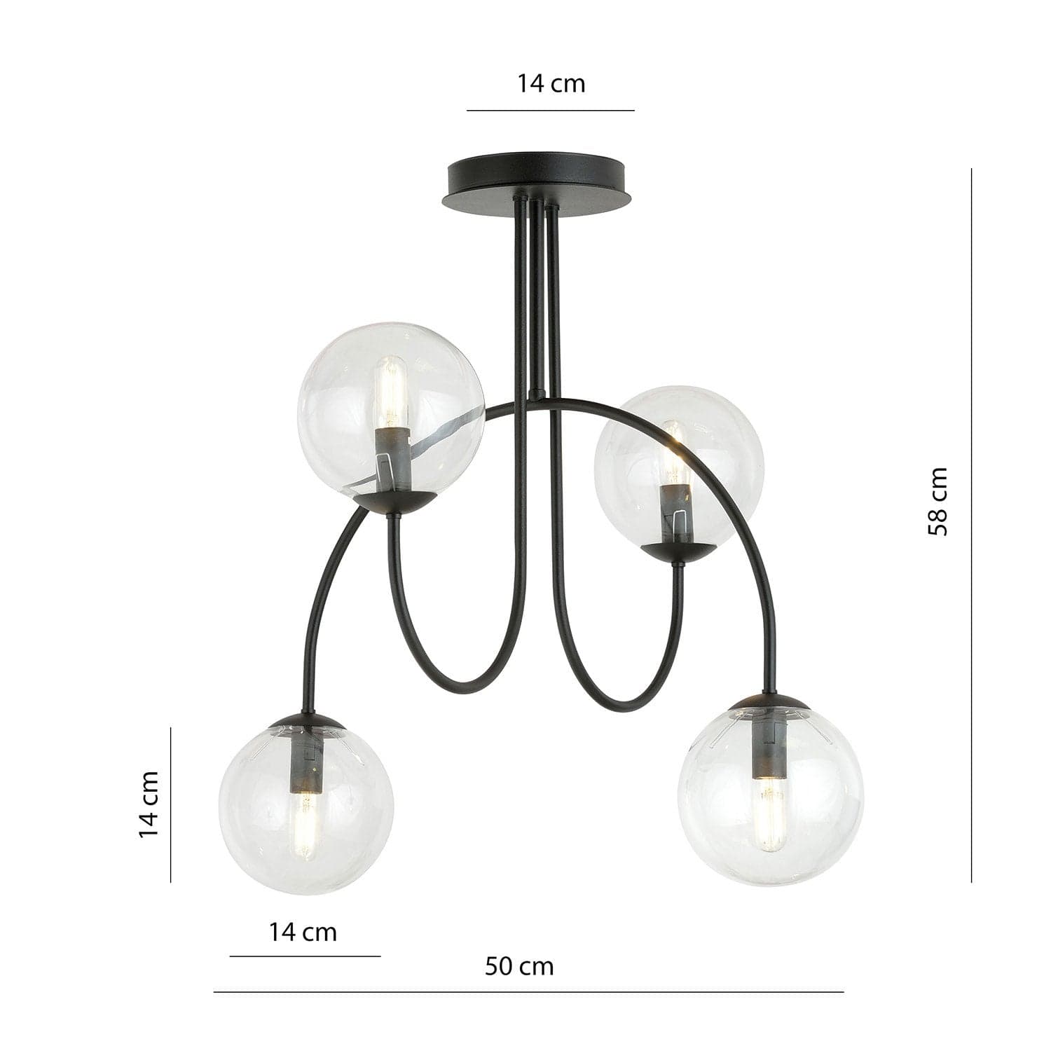 Plafoniera Moderna Archi 4 Luci In Acciaio Nero E Vetro Trasparente 50 Cm in Plafoniere LuceArt - Montecorvino Pugliano, commercioVirtuoso.it