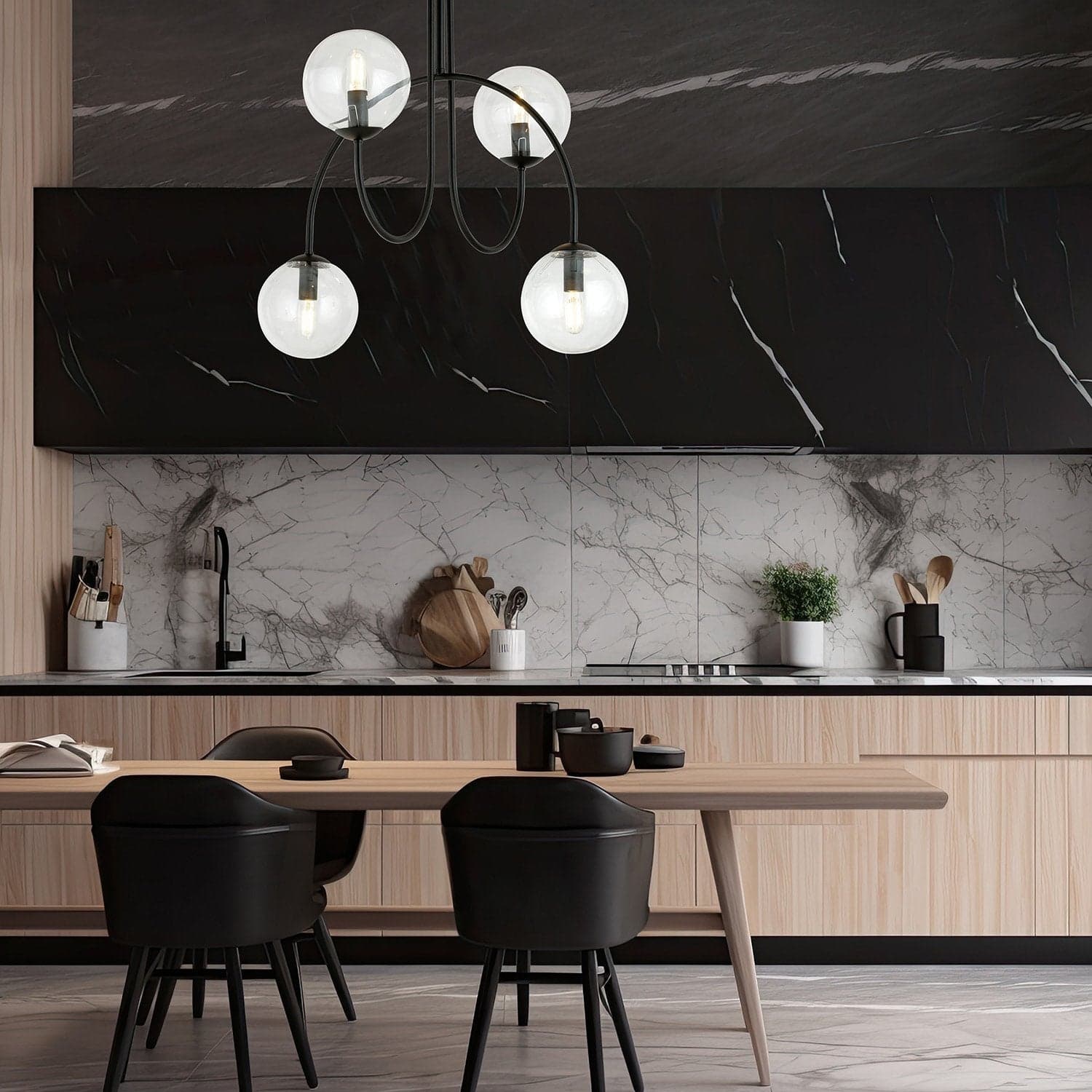 Plafoniera Moderna Archi 4 Luci In Acciaio Nero E Vetro Trasparente 50 Cm in Plafoniere LuceArt - Montecorvino Pugliano, commercioVirtuoso.it