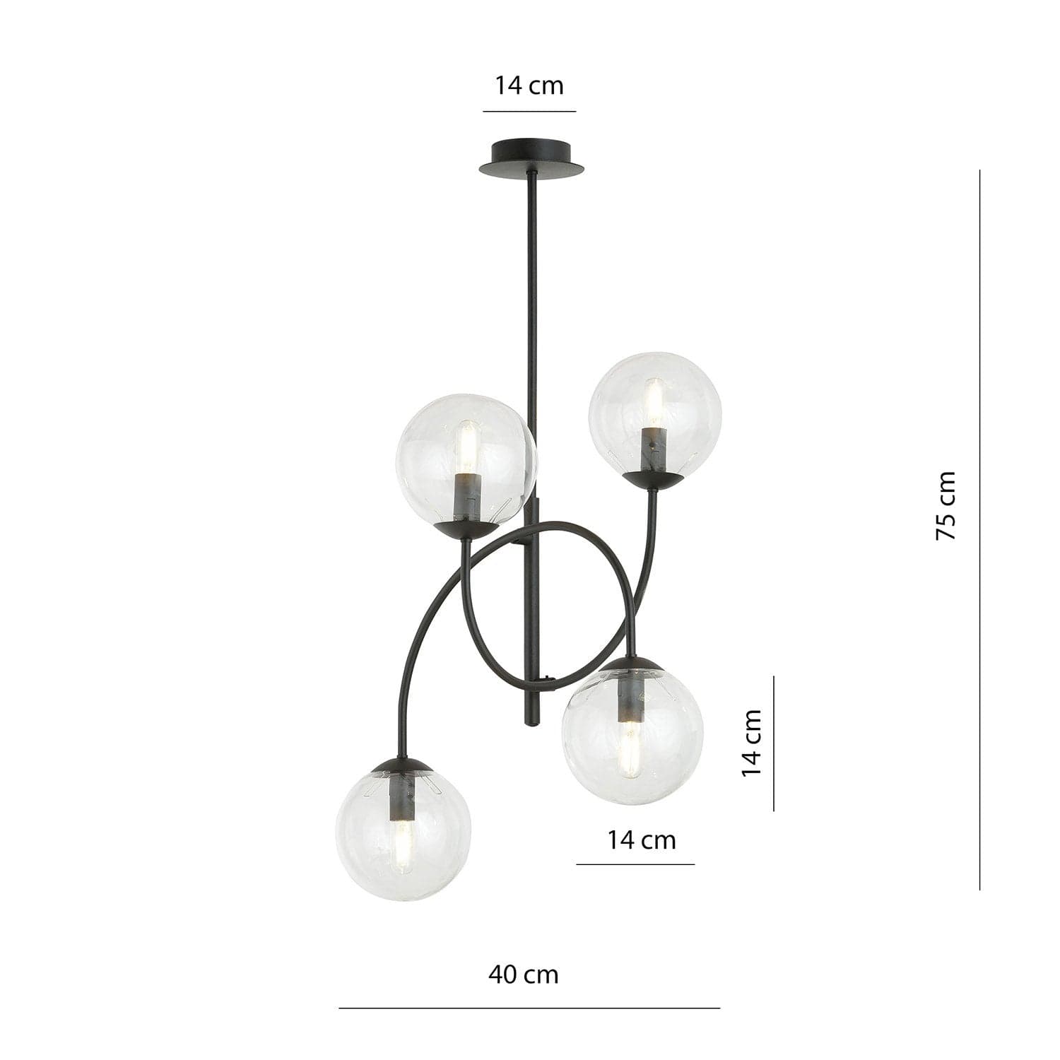 Plafoniera Moderna Archi 4 Luci In Acciaio Nero E Vetro Trasparente in Plafoniere LuceArt - Montecorvino Pugliano, commercioVirtuoso.it