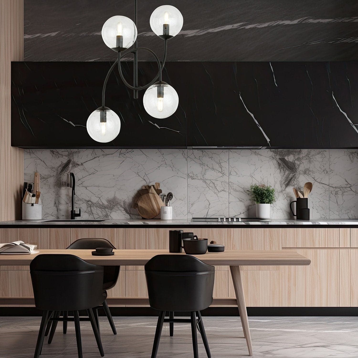 Plafoniera Moderna Archi 4 Luci In Acciaio Nero E Vetro Trasparente in Plafoniere LuceArt - Montecorvino Pugliano, commercioVirtuoso.it