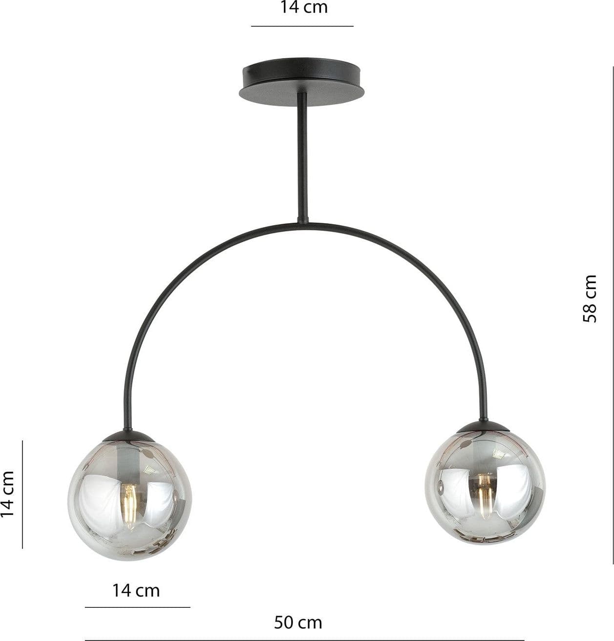 Plafoniera Moderna Archi 2 Luci In Acciaio Nero E Vetro Fumè in Plafoniere LuceArt - Montecorvino Pugliano, commercioVirtuoso.it