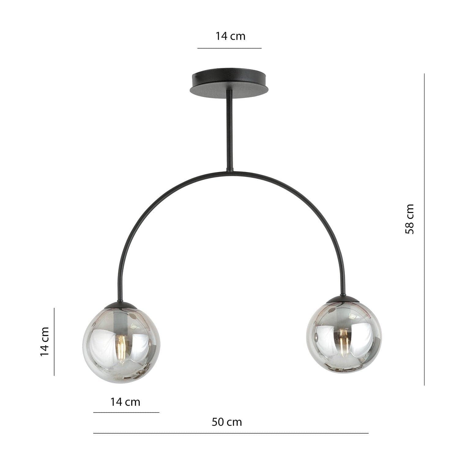 Plafoniera Moderna Archi 2 Luci In Acciaio Nero E Vetro Fumè in Plafoniere LuceArt - Montecorvino Pugliano, commercioVirtuoso.it