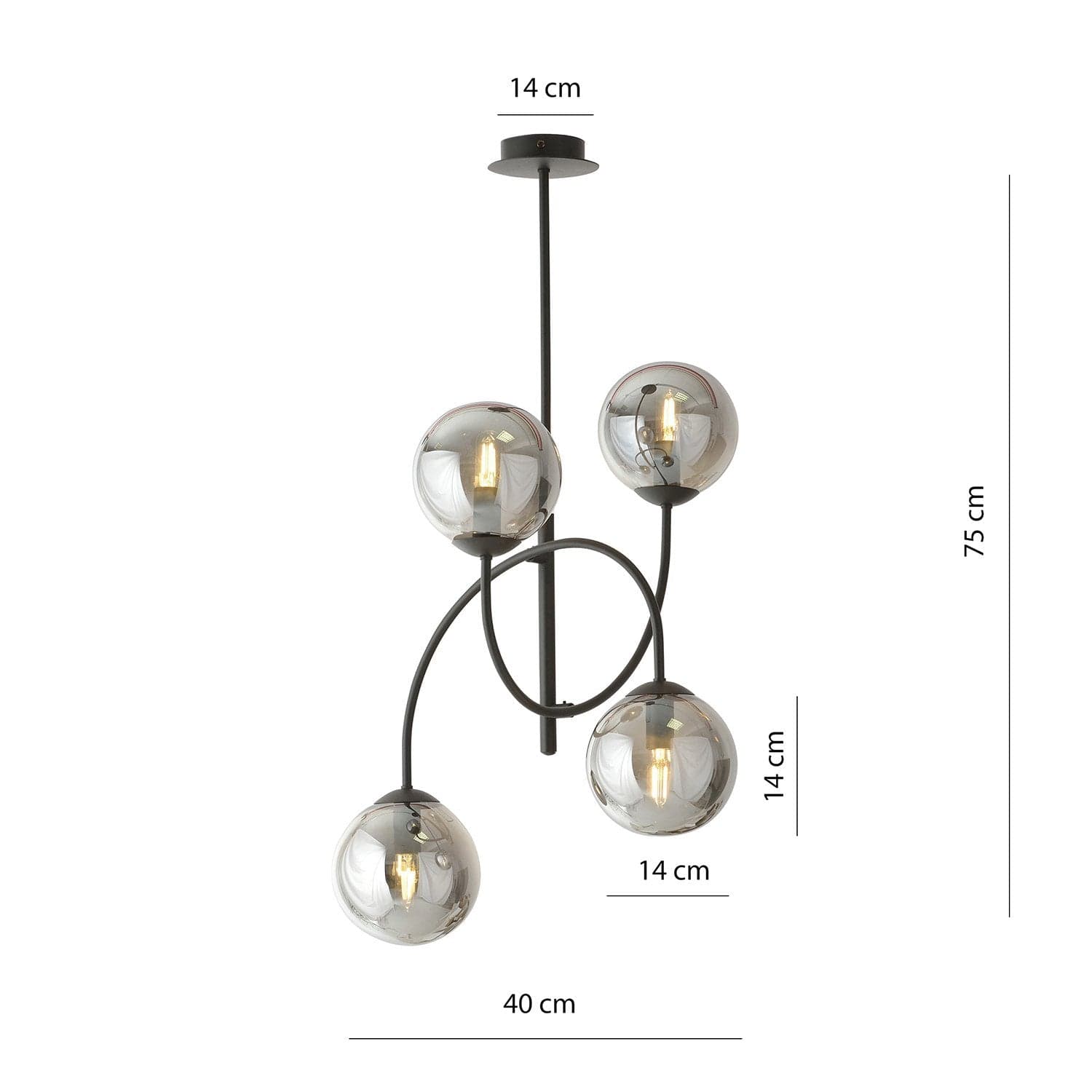 Plafoniera Moderna Archi 4 Luci In Acciaio Nero E Vetro Fumè in Plafoniere LuceArt - Montecorvino Pugliano, commercioVirtuoso.it