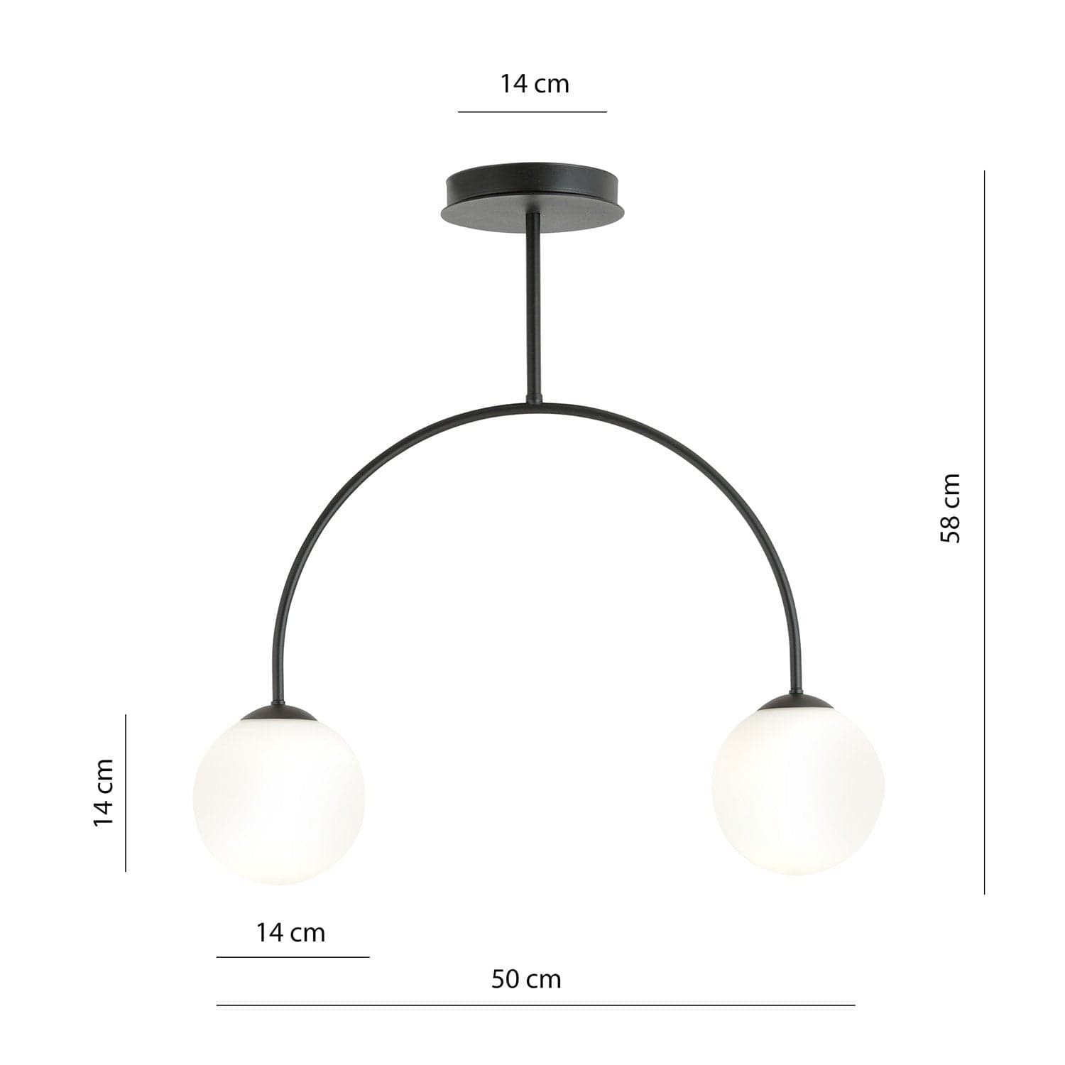 Plafoniera Moderna Archi 2 Luci In Acciaio Nero E Vetro Bianco in Plafoniere LuceArt - Montecorvino Pugliano, commercioVirtuoso.it