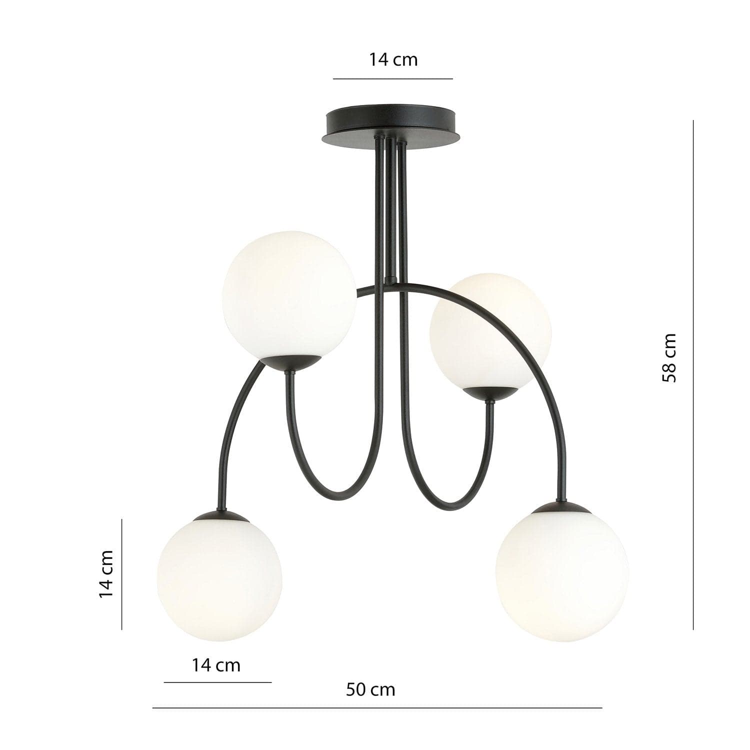 Plafoniera Moderna Archi 4 Luci In Acciaio Nero E Vetro Bianco 50 Cm in Plafoniere LuceArt - Montecorvino Pugliano, commercioVirtuoso.it